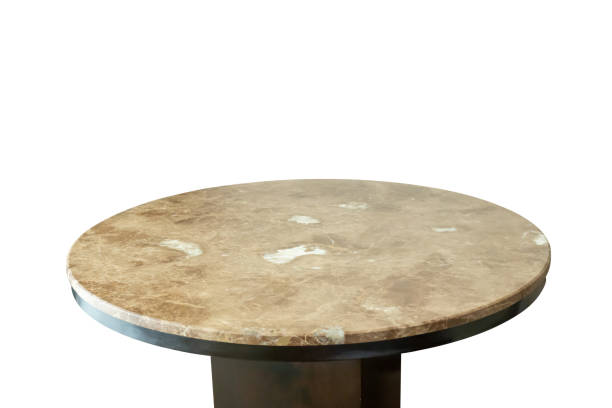 istock Marble stone table top isolated on white background for product display 1935982262