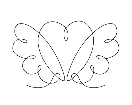 Love heart for Valentine's Day with angel wings single continuous line drawing. Editable stroke for easy editing.