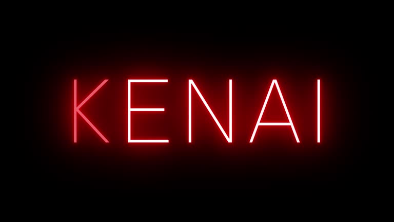 Glowing and blinking red retro neon sign for KENAI