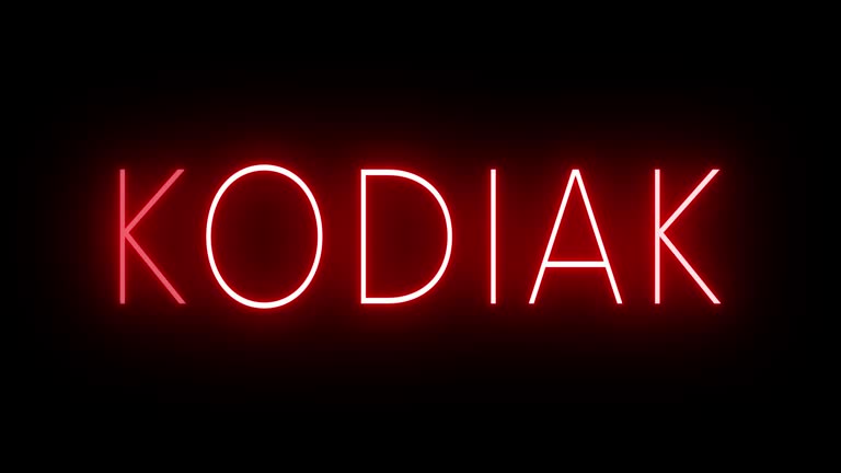 Glowing and blinking red retro neon sign for KODIAK