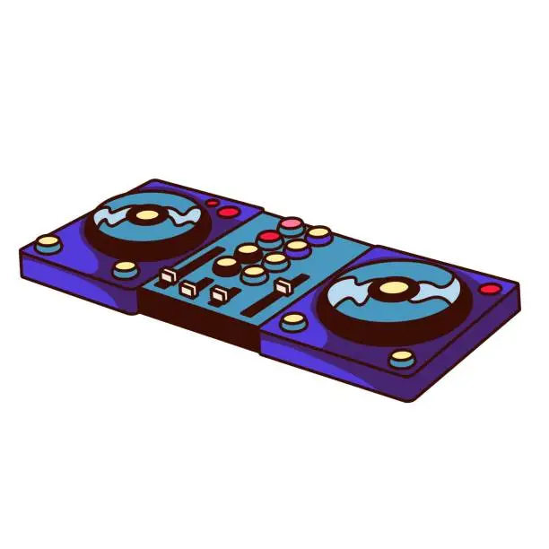 Vector illustration of Groovy Cartoon DJ Player of Vinyl Records