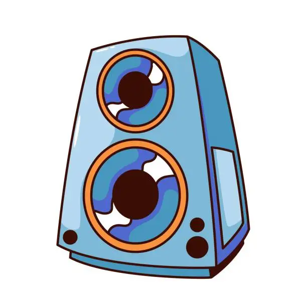 Vector illustration of Groovy Cartoon Speaker To Listen to Music