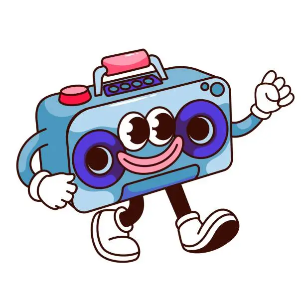 Vector illustration of Groovy Cartoon Boombox Character