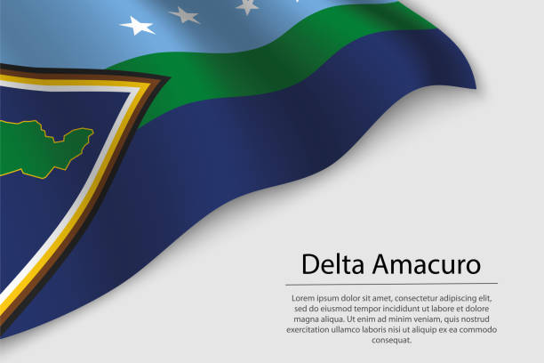 Wave flag of Delta Amacuro is a state of Venezuela Wave flag of Delta Amacuro is a state of Venezuela. Banner or ribbon vector template delta amacuro stock illustrations