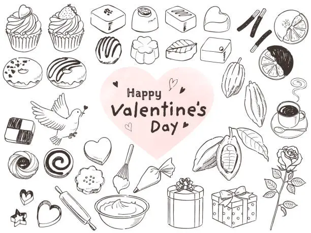 Vector illustration of Stylish valentine set hand drawn