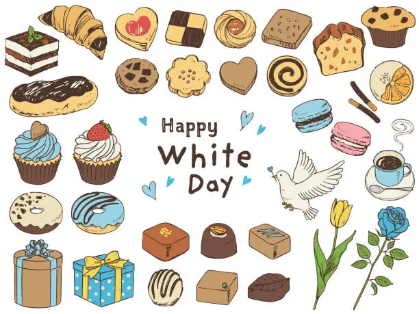 Vector illustration of Fashionable white day set hand drawn