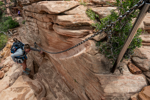 Hikers Along Narrow Section of Angels Landing in Zion