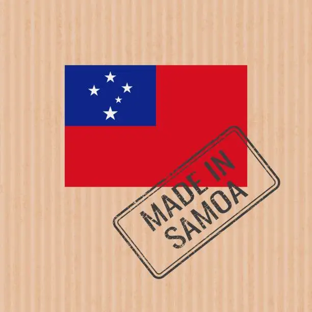 Vector illustration of Made in Samoa badge vector. Sticker with Samoa national flag. Ink stamp isolated on paper background.