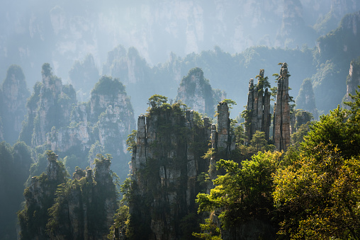 Imperial Pen Peak of Zhangjiajie. Located in Wulingyuan Scenic and Historic Interest Area (Wu Ling Yuan Feng Jing Ming Sheng Qu), Hunan, china.UNESCO World Heritage site, this National park was the inspiration for the movie Avatar.