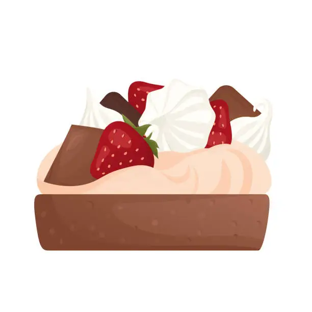 Vector illustration of Strawberry and chocolate Cream cacao Tart with Whipped Mascarpone and Meringue