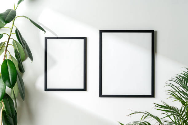 istock Black frames and houseplant against white wall copy space 1936226287
