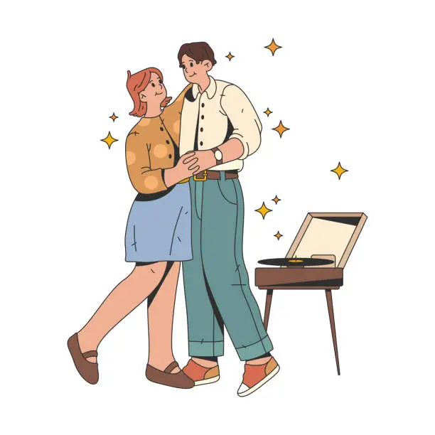 Vector illustration of Couple in love dancing, vector illustration.