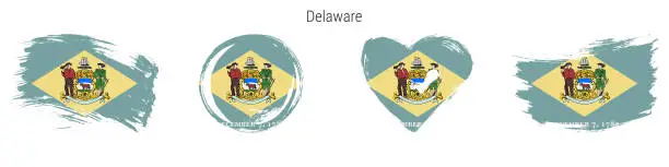 Vector illustration of Delaware hand drawn grunge style flag icon set. Free brush stroke flat vector illustration isolated on white