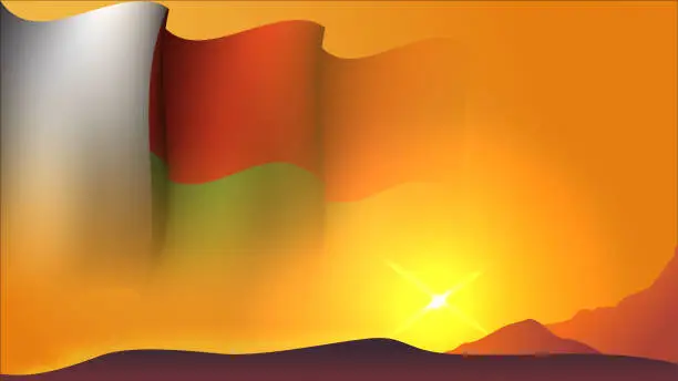 Vector illustration of madagascar waving flag concept background design with sunset view on the hill vector illustration