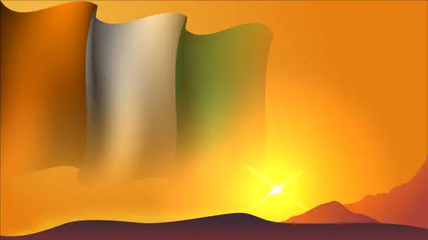 Vector illustration of Côte d'Ivoire waving flag concept background design with sunset view on the hill vector illustration
