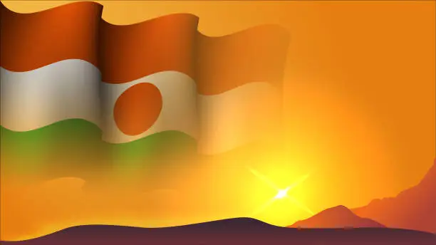 Vector illustration of niger waving flag concept background design with sunset view on the hill vector illustration