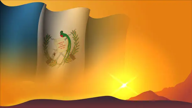 Vector illustration of guatemala waving flag concept background design with sunset view on the hill vector illustration