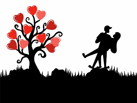 Valentines Day Silhouette Background. Love Silhouette Background Valentine Day. Love Couple Background Valentines Day. Valentines Day Couple Background Illustration. Valentine Couple Background for Decoration. Background for Valentines Day