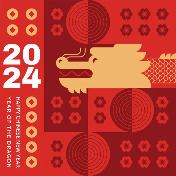 Vector illustration of Chinese New Year 2024, Year of the Dragon. Card