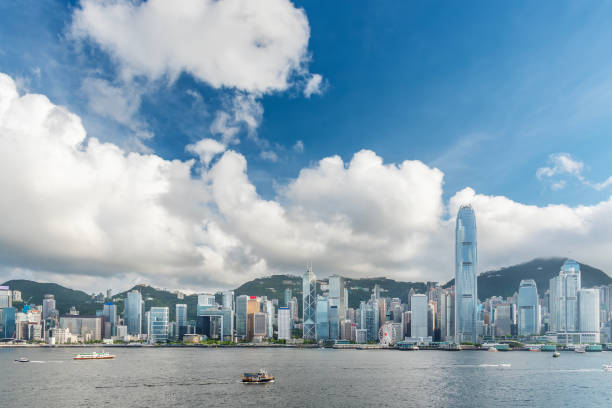 Scenery of Victoria harbor of Hong Kong city stock photo