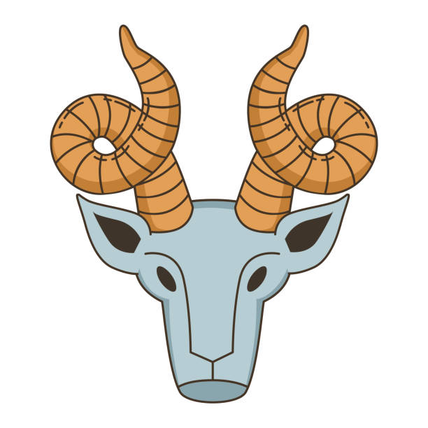 tier mit hörnern. ein teil des körpers des tieres ist der kopf. ziege. steinbock tierkreiszeichen. flache vektorillustration im vintage-stil. - wild goat flash stock-grafiken, -clipart, -cartoons und -symbole