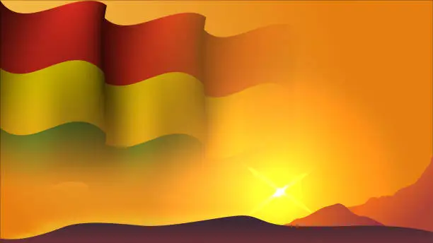Vector illustration of bolivia waving flag background design on sunset view vector illustration