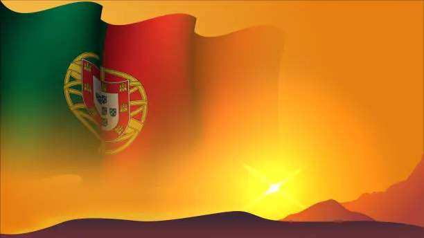 Vector illustration of portugal waving flag background design on sunset view vector illustration