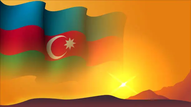 Vector illustration of azerbaijan waving flag background design on sunset view vector illustration
