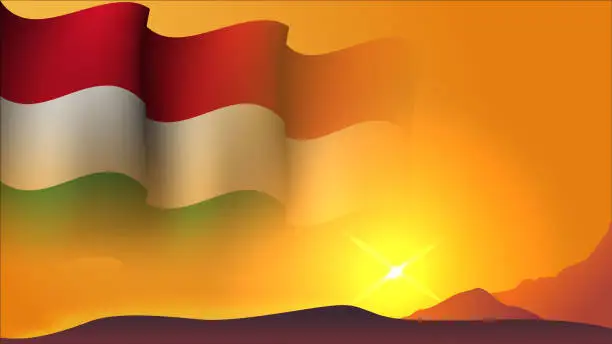 Vector illustration of hungary waving flag background design on sunset view vector illustration