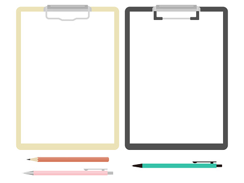 Simple binder frame and pens and pencil. Set of wooden binder and black binder.