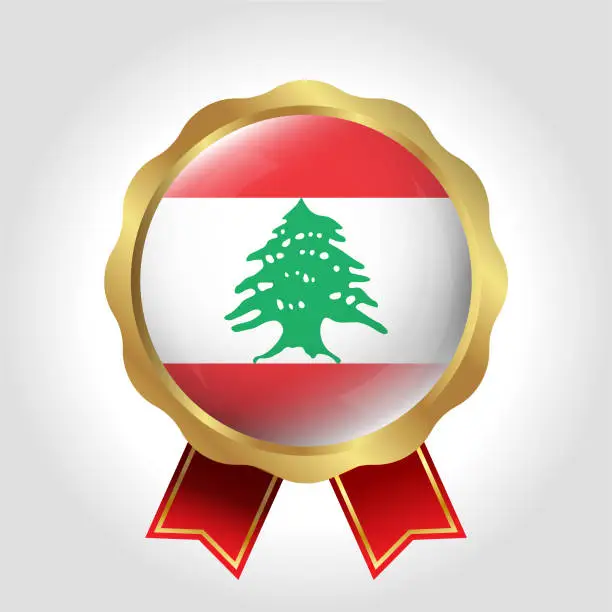 Vector illustration of Creative Lebanon Flag Label Vector Design