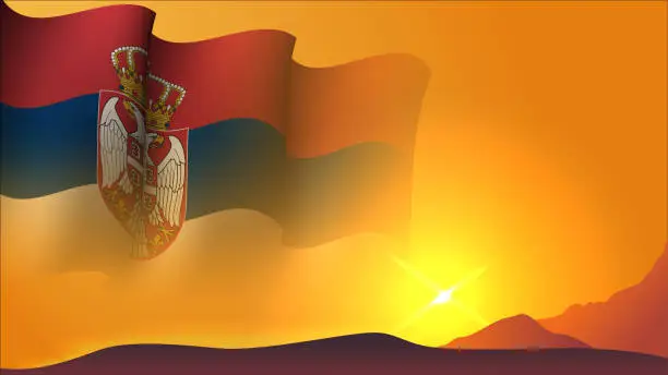 Vector illustration of serbia waving flag background design on sunset view vector illustration