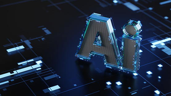 Artificial Intelligence 3D symbol on abstract digital background