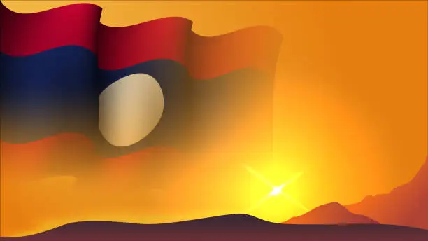 Vector illustration of laos waving flag background design on sunset view vector illustration