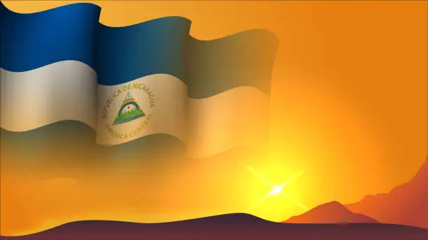 Vector illustration of nicaragua waving flag background design on sunset view vector illustration