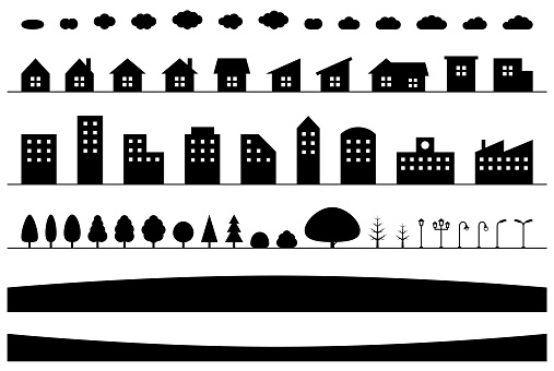 Vector illustration set of house/townscape parts