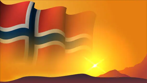 Vector illustration of norway waving flag background design on sunset view vector illustration