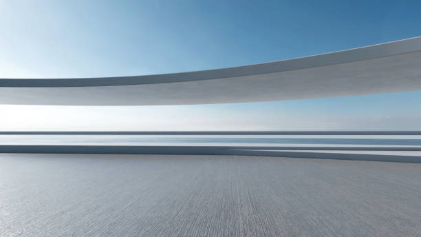 istock 3d render of abstract wavy futuristic architecture with concrete floor. 1936486488
