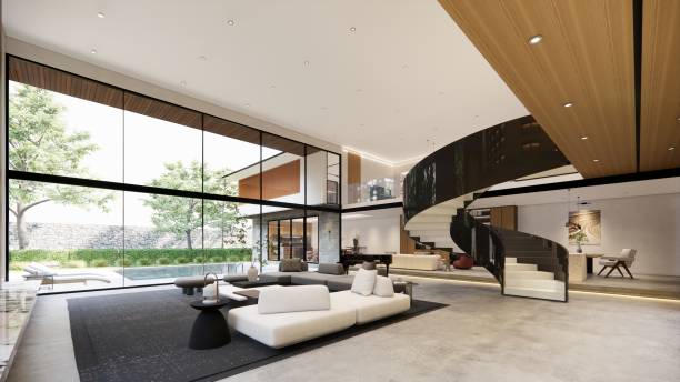 istock Interior Empty Modern Loft Office open space modern office footage.Modern open concept Lobby and reception area meeting room design. 3D Rendering . 1936524774