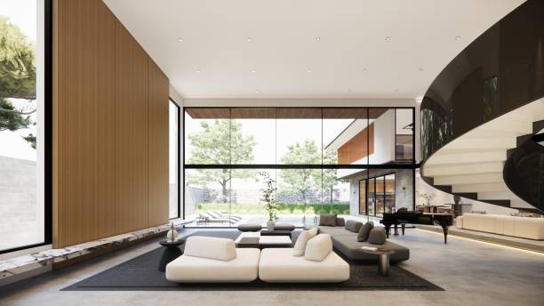istock Interior Empty Modern Loft Office open space modern office footage.Modern open concept Lobby and reception area meeting room design. 3D Rendering . 1936525281