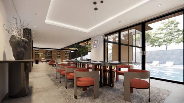istock Interior Empty Modern Loft Office open space modern office footage.Modern open concept Lobby and reception area meeting room design. 3D Rendering . 1936525285