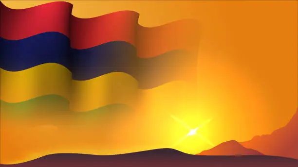 Vector illustration of mauritius waving flag background design on sunset view vector illustration