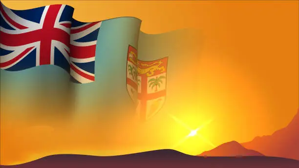 Vector illustration of fiji waving flag background design on sunset view vector illustration