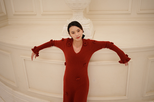 Asian woman wearing red clothes