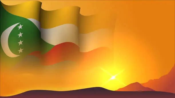 Vector illustration of comoros waving flag background design on sunset view vector illustration