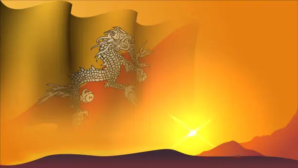 Vector illustration of bhutan waving flag background design on sunset view vector illustration