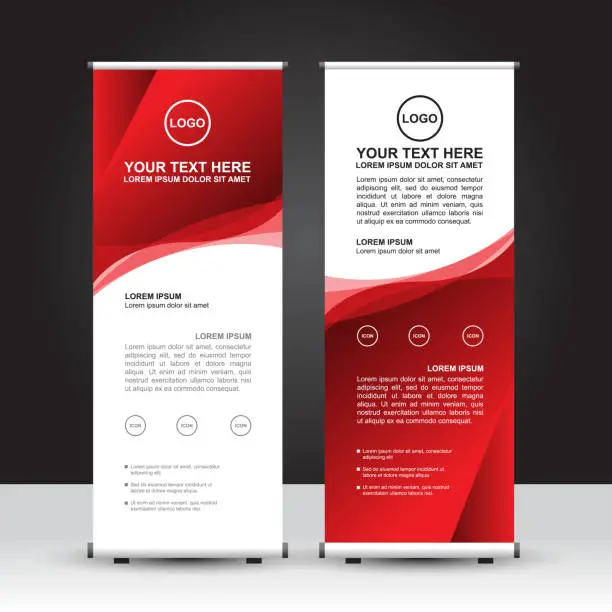 Vector illustration of Red and white theme Roll Up Banner template. Vector Design