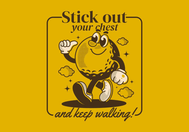 stick out your chest and keep walking. mascot character design of walking golf ball - golf child sport humor stock illustrations