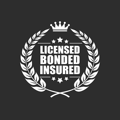 Licensed bonded insured vector laurel icon on black background