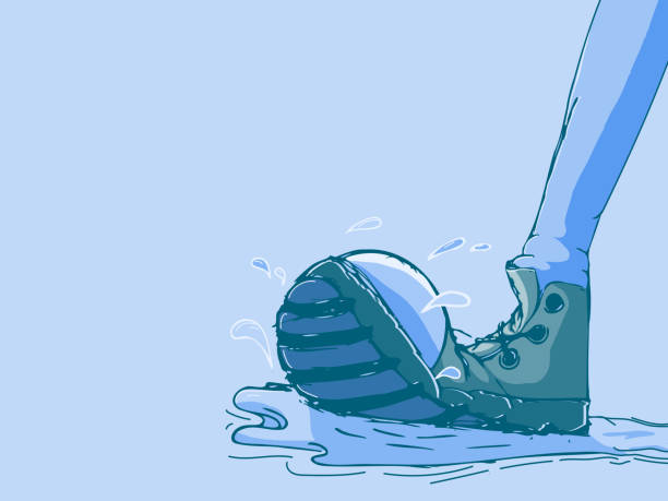 웅덩이에 발을 들여놓는 신발의 손으로 그린 스케치 - mud shoe boot wet stock illustrations